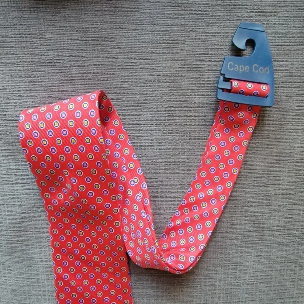 CAPE COD Neckwear Men's Red Tie with Multicolor circle Pattern